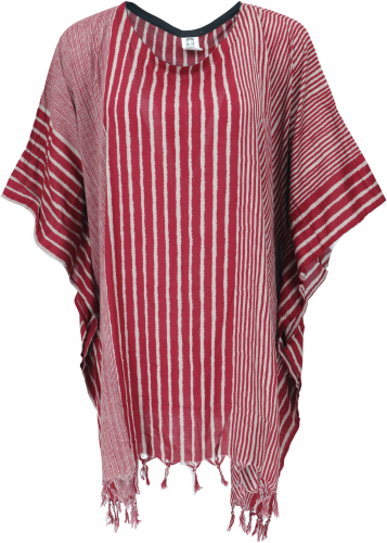 Caftan, Ibiza-style tunic, striped beach caftan, women`s maxi blouse - red/gray