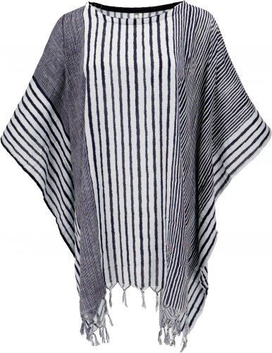 Caftan, Ibiza-style tunic, striped beach caftan, women`s maxi blouse - black/silver-grey