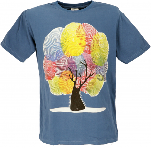 Retro T-Shirt, Tree save earth T-Shirt - Finger print/blue