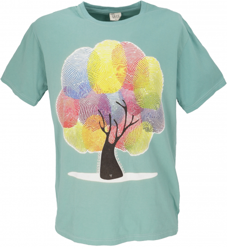Retro T-Shirt, Tree save earth T-Shirt - Finger print/aqua