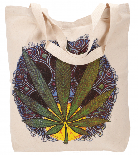 No time shopper bag, sturdy shopping bag, beach bag, yoga bag - hemp leaf - 48x45x13 cm 