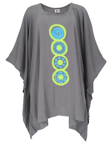 Embroidered hippie poncho dress, mini dress tunic, kaftan, beach dress, maxi size - gray