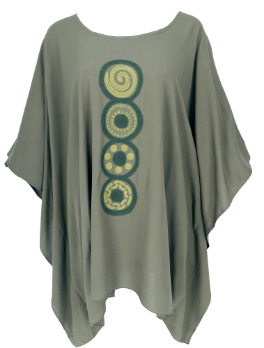 Embroidered hippie poncho dress, mini dress tunic, kaftan, beach dress, maxi size - olive green