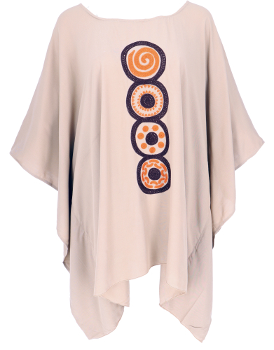 Embroidered hippie poncho dress, mini dress tunic, kaftan, beach dress, maxi size - beige