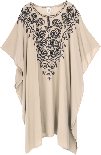 Medium length embroidered boho kaftan, embroidered beach dress maxi size - beige