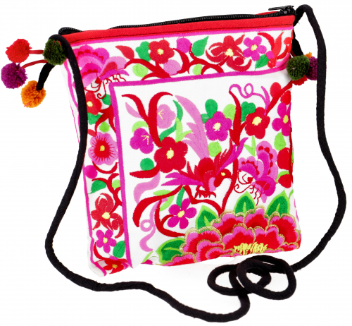 Shoulder bag, hippie bag Chiang Mai, embroidered bag - white - 22x20x5 cm 