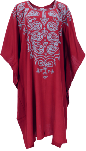 Medium length embroidered boho kaftan, embroidered beach dress maxi size - red