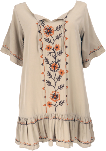Embroidered hippie tunic, boho beach dress, mini dress - beige