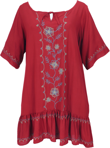 Embroidered hippie tunic, boho beach dress, mini dress - red