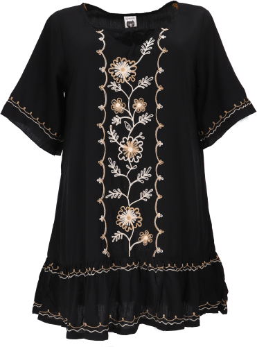 Embroidered hippie tunic, boho beach dress, mini dress - black