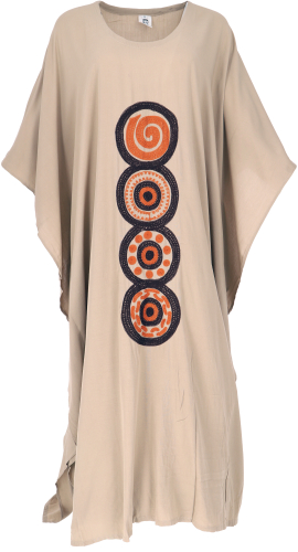 Long embroidered boho summer dress, kaftan, maxi size - beige