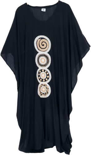 Long embroidered boho summer dress, kaftan, maxi size - black