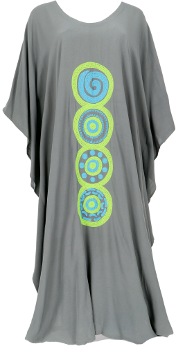 Long embroidered boho summer dress, kaftan, maxi size - blue-grey