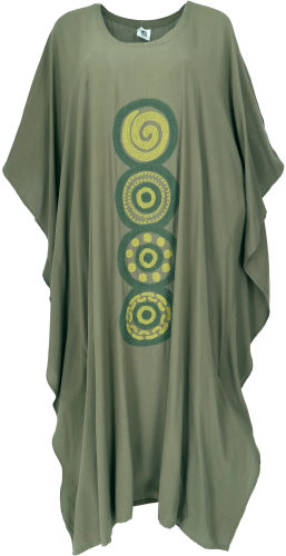 Long embroidered boho summer dress, kaftan, maxi size - olive green