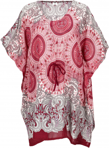 Poncho, mandala tunic, boho kaftan, short sleeve beach tunic for strong women - red