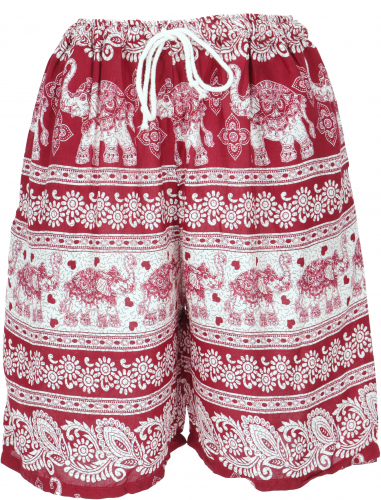 Leichte Shorts, kurze Unisex Hose mit Elefanten-Print - rot