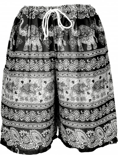 Leichte Shorts, kurze Unisex Hose mit Elefanten-Print - schwarz
