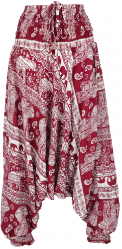 Harem pants with elephant print, overall, jumpsuit, harem pants, bloomers, aladdin pants - red