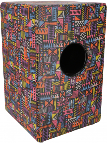 Colored cajon with variable snare, wooden drum percussion rhythm instrument - Design1 - 49x30x30 cm 