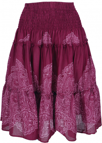 Tiered skirt, comfortable mini skirt, boho summer skirt - wine red