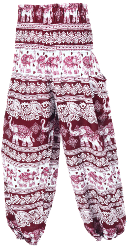 Children`s puffy pants, bloomers with elephants, aladdin pants - red