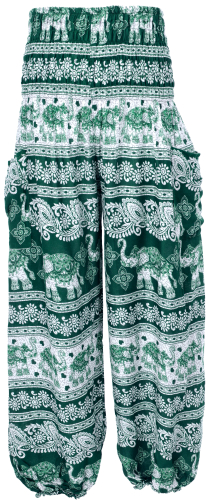 Kids harem pants, bloomers with elephants, aladdin pants - green