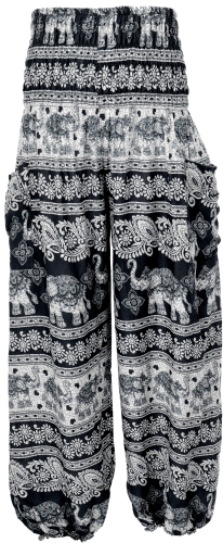 Children`s puffy pants, bloomers with elephants, aladdin pants - black