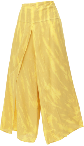 Palazzohose, weite offene Boho Sommerhose, Batik Hosenrock - gelb