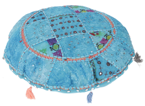 Round patchwork seat cushion with cotton filling - blue - 15x55x55 cm  55 cm