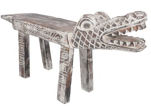 Carved crocodile bench antique white - 75 cm