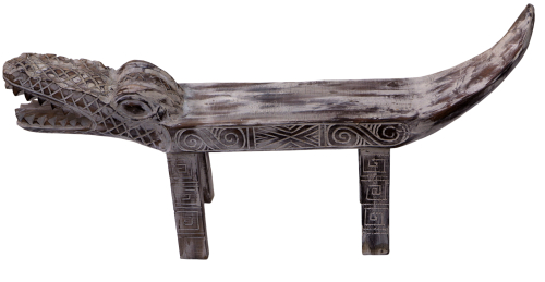 Carved crocodile bench antique white - 125 cm