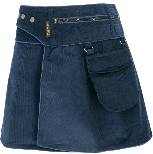 Wrap skirt, corduroy mini skirt - dark blue