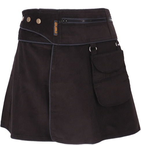 Wrap skirt, corduroy mini skirt - black