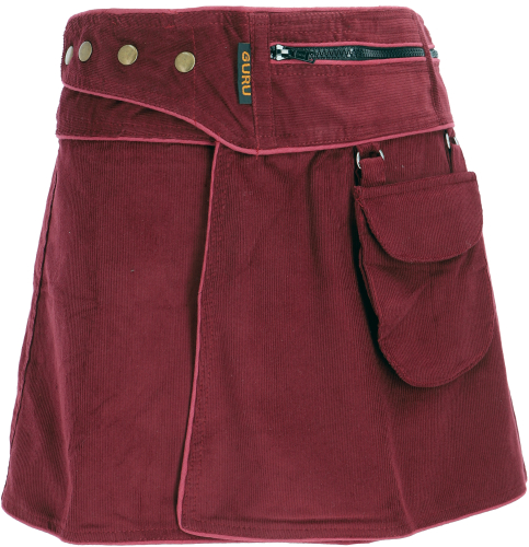Wrap skirt, corduroy mini skirt - wine red