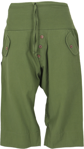 3/4 Yoga pants, unisex goa pants, comfortable yoga shorts - olive green