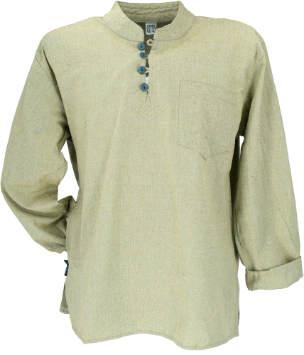 Nepal ethno yoga shirt with coconut buttons, kurta shirt, casual shirt with stand-up collar - light green