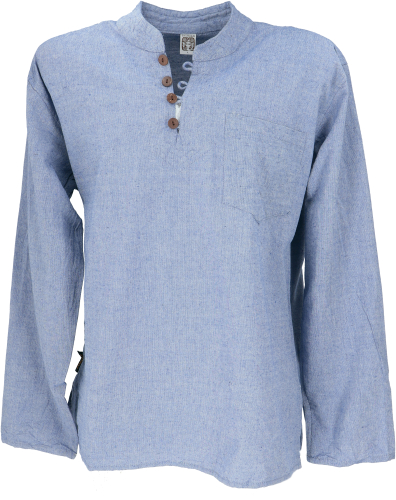 Nepal ethno yoga shirt with coconut buttons, kurta shirt, casual shirt with stand-up collar - light blue