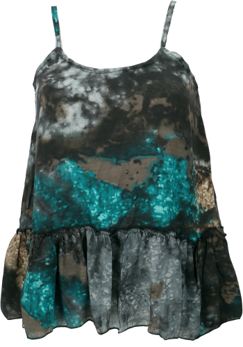 Silky boho strap top, airy top, loose summer top - black/blue