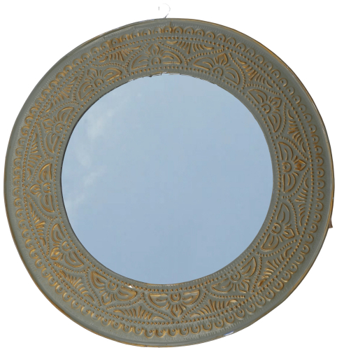 Spiegel rund mit handgeprgtem Rahmen aus Aluminium - Modell 4 beige - 50x50x1 cm  50 cm
