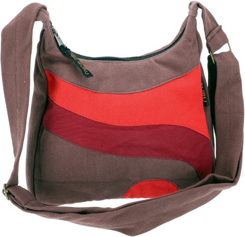 Boho Schultertasche, Hippie Tasche aus Nepal - braun/rot - 19x23x6 cm 
