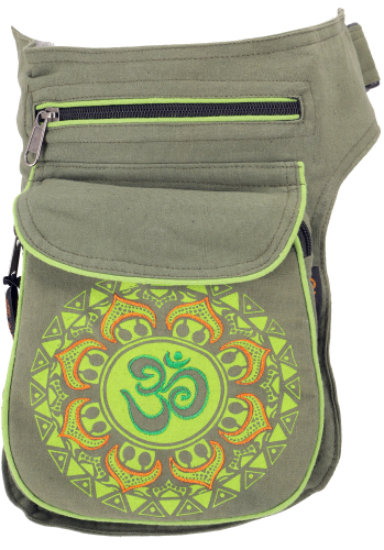 Fabric sidebag belt bag Aum Mandala, Goa belt bag, fanny pack - green - 25x17x4 cm 