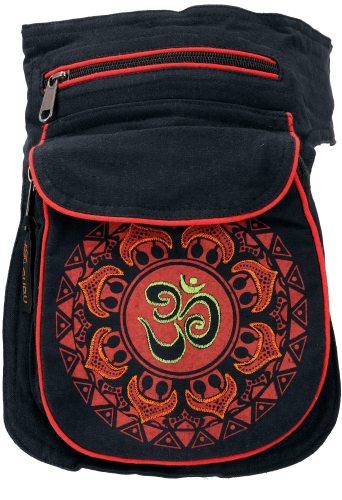 Fabric sidebag belt bag Aum Mandala, Goa belt bag, fanny pack - black/red - 25x17x4 cm 