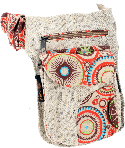 Hemp ethno sidebag, Nepal patchwork belt bag - natural - 25x20x4 cm 