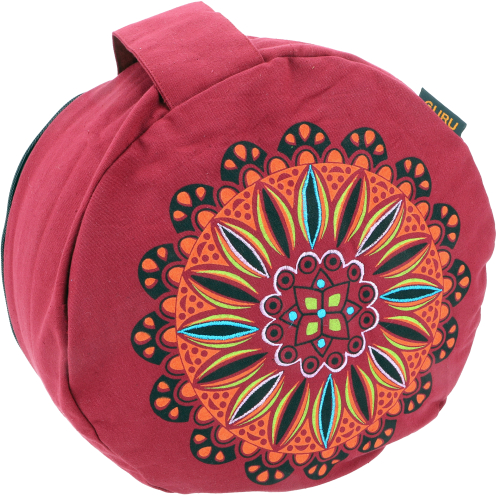 Yoga cushion, printed meditation cushion with spelt filling - red - 13x30x30 cm  30 cm