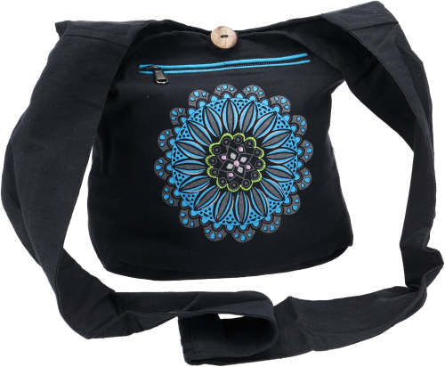 Small shoulder bag with mandala, Nepal bag - black/turquoise - 25x30x10 cm 