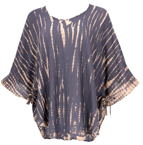 Plus size batik kaftan blouse, wide blouse top for strong women - blue-grey