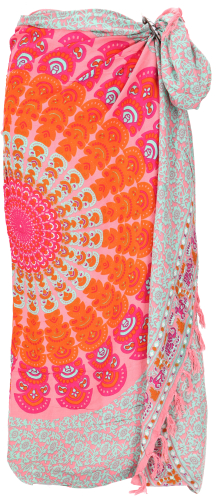 Bali sarong, wall scarf, wrap skirt, mandala pareo - mint/orange - 160x115 cm