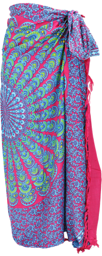 Bali sarong, wall scarf, wrap skirt, mandala pareo - blue/pink - 160x115 cm