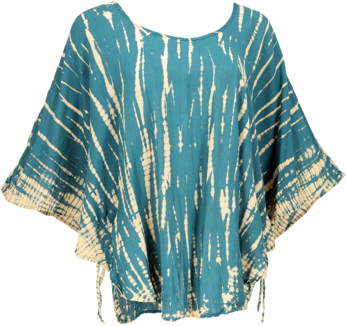 Plus size batik kaftan blouse, wide blouse top for strong women - petrol