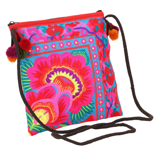 Shoulder bag, hippie bag Chiang Mai, embroidered bag - blue/pink - 22x20x5 cm 